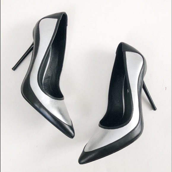 L.A.M.B.  Black Silver High Heels Leather - Picture 5 of 8